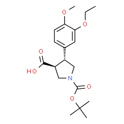 反式-1-(叔丁氧羰基)-4-(3-乙氧基-4-甲氧基苯基)吡咯烷-3-羧酸结构式