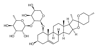 (25R)-spirost-5-ene-1β,3β-diol 1-O-α-L-rhamnopyranosyl-(1->2)-O-α-L-arabinopyranoside结构式