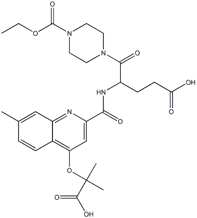 5-(4-ethoxycarbonylpiperazin-1-yl)-4-[[4-(1-hydroxy-2-methyl-1-oxopropan-2-yl)oxy-7-methylquinoline-2-carbonyl]amino]-5-oxopentanoic acid结构式