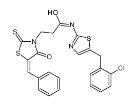 3-[(5Z)-5-benzylidene-4-oxo-2-sulfanylidene-1,3-thiazolidin-3-yl]-N-[5-[(2-chlorophenyl)methyl]-1,3-thiazol-2-yl]propanamide结构式