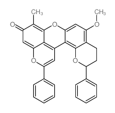 2H,9H-Dipyrano(2,3-a:2,3,4-kl)xanthen-9-one, 3,4-dihydro-5-methoxy-8-methyl-2,12-diphenyl-, (-)- Structure