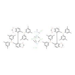 Dimethylammonium dichlorotri(mu-chloro)bis{(S)-(-)-5,5'-bis[di(3,5-xylyl)phosphino]-4,4'-bi-1,3-benzodioxole}diruthenate(II) [NH2Me2][{RuCl((S)-dm-segphos)}2(mu-Cl)3] Structure