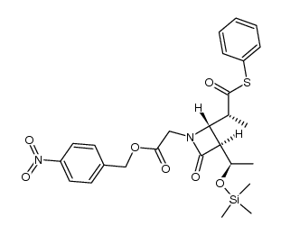 (3S,4S)-1-(p-nitrobenzyloxycarbonylmethyl)-4-[(1R)-1-phenylthiocarbonylethyl]-3-[(1R)-1-trimethylsilyloxyethyl]-2-azetidinone结构式