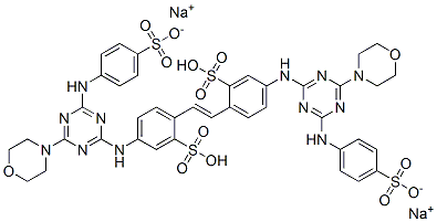 disodium hydrogen-4,4'-bis[[4-morpholino-6-[(4-sulphonatophenyl)amino]-1,3,5-triazin-2-yl]amino]stilbene-2,2'-disulphonate Structure
