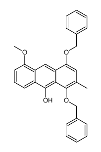 1,4-bis(benzyloxy)-5-methoxy-2-methylanthracen-9-ol结构式
