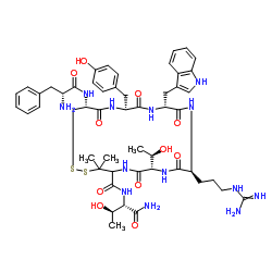 H-D-Phe-Cys-Tyr-D-Trp-Arg-Thr-Pen-Thr-NH2 (Disulfide bond between Cys2 and Pen7) Structure