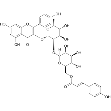 Kaempferol 3-O-beta-(6''-p-coumaroyl)glucopyranosyl(1->2)-alpha-L-rhamnopyranoside structure