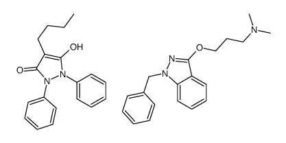 3-(1-benzylindazol-3-yl)oxy-N,N-dimethylpropan-1-amine,4-butyl-5-hydroxy-1,2-diphenylpyrazol-3-one结构式