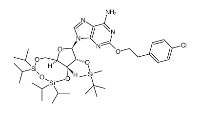 2-[2-(4-chlorophenyl)ethoxy]-2'-O-tert-butyldimethylsilyl-3',5'-O-(1,1,3,3-tetraisopropyldisiloxan-1,3-diyl)-adenosine结构式