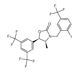 (4S,5R)-5-[3,5-bis(trifluoromethyl)phenyl]-3-[2-iodo-5-(trifluoromethyl)benzyl]-4-methyl-1,3-oxazolidin-2-one结构式