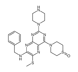 N-benzyl-6-methylsulfanyl-4-(1-oxo-1,4-thiazinan-4-yl)-2-piperazin-1-ylpteridin-7-amine Structure