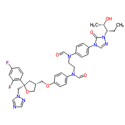 2,5-Anhydro-1,3,4-trideoxy-2-(2,4-difluorophenyl)-4-{[4-(formyl{2-[formyl(4-{1-[(2S,3S)-2-hydroxy-3-pentanyl]-5-oxo-1,5-dihydro-4H-1,2,4-triazol-4-yl}phenyl)amino]ethyl}amino)phenoxy]methyl}-1-(1H-1,2,4-triazol-1-yl)-D-threo-pentitol picture