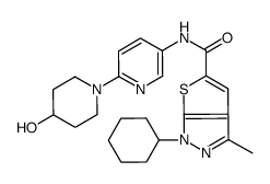 1-cyclohexyl-N-[6-(4-hydroxypiperidin-1-yl)pyridin-3-yl]-3-methylthieno[2,3-c]pyrazole-5-carboxamide结构式