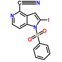 2-Iodo-1-(phenylsulfonyl)-1H-pyrrolo[3,2-c]pyridine-4-carbonitrile structure