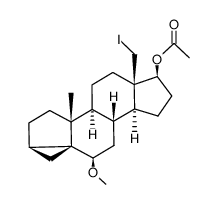 18-iodo-6β-methoxy-3α,5α-cyclo-5α-androstan-17-yl acetate结构式