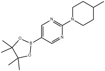 2-(4-甲基-1-哌啶基)-5-(4,4,5,5-四甲基-1,3,2-二氧杂硼杂环戊烷-2-基)嘧啶结构式