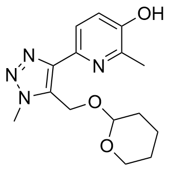 2-Methyl-6-(1-methyl-5-(((tetrahydro-2H-pyran-2-yl)oxy)methyl)-1H-1,2,3-triazol-4-yl)pyridin-3-ol Structure