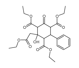 2-ethoxycarbonylmethyl-2-hydroxy-4-oxo-6-phenyl-cyclohexane-1,3,5-tricarboxylic acid triethyl ester结构式