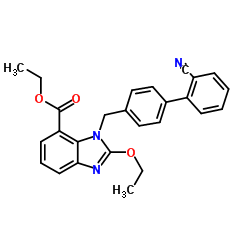 Ethyl-2-ethoxy-1-[[(2'-cyanobiphenyl-4-yl)methyl]benzimidazole]-7-carboxylate structure