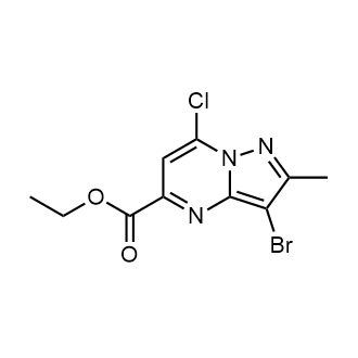 3-溴-7-氯-2-甲基吡唑并[1,5-a]嘧啶-5-甲酸乙酯结构式