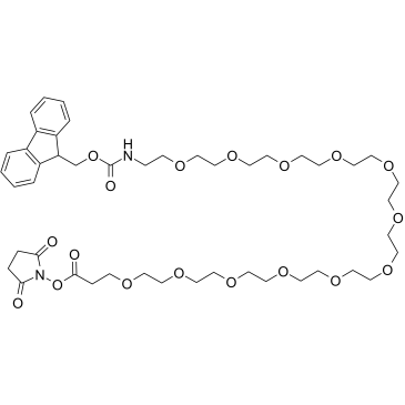 2,5-Dioxopyrrolidin-1-yl 1-(9H-fluoren-9-yl)-3-oxo-2,7,10,13,16,19,22,25,28,31,34,37,40-tridecaoxa-4-azatritetracontan-43-oate Structure