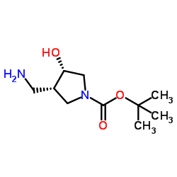 顺式-3-(氨基甲基)-4-羟基吡咯烷-1-羧酸叔丁酯结构式
