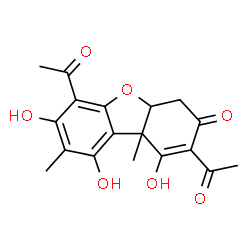 2,6-Diacetyl-4a,9b-dihydro-3,7,9-trihydroxy-8,9b-dimethyldibenzofuran-1(4H)-one结构式