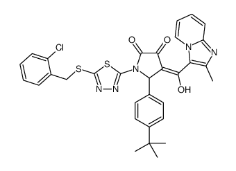 5-(4-tert-butylphenyl)-1-[5-[(2-chlorophenyl)methylsulfanyl]-1,3,4-thiadiazol-2-yl]-4-[hydroxy-(2-methylimidazo[1,2-a]pyridin-3-yl)methylidene]pyrrolidine-2,3-dione结构式