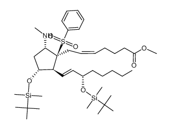 methyl (Z)-7-((1S,2S,3R,5S)-3-((tert-butyldimethylsilyl)oxy)-2-((S,E)-3-((tert-butyldimethylsilyl)oxy)oct-1-en-1-yl)-5-(methylamino)-1-(phenylsulfonyl)cyclopentyl)hept-5-enoate Structure