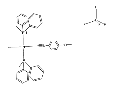 trans-{(MePh2P)2Pt(CNC6H4-p-OMe)Me}BF4 Structure