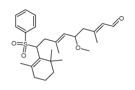 3,7-dimethyl-5-methoxy-9-phenylsulfonyl-9-[2,6,6-trimethylcyclohex-1-enyl]nona-2,6-dienal结构式