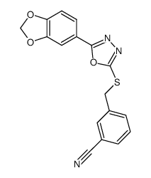 3-(((5-benzo[d][1,3]dioxol-5-yl)-1,3,4-oxadiazol-2-ylthio)methyl)benzonitrile Structure