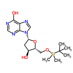 9-{2-Deoxy-5-O-[dimethyl(2-methyl-2-propanyl)silyl]-β-D-erythro-pentofuranosyl}-9H-purin-6-ol Structure