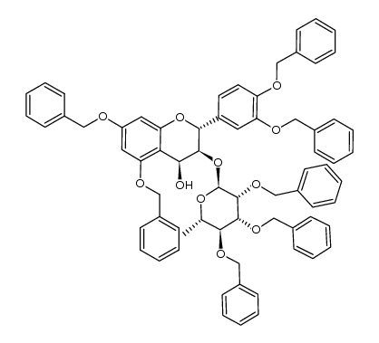 (2R,3S,4S)-5,7-bis(benzyloxy)-2-(3,4-bis(benzyloxy)phenyl)-3-(((2S,3R,4R,5S,6S)-3,4,5-tris(benzyloxy)-6-methyltetrahydro-2H-pyran-2-yl)oxy)chroman-4-ol Structure
