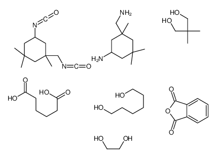 己二酸与5-氨基-1,3,3-三甲环己烷-甲胺、2,2-二甲-1,3-丙二醇、1,2-乙二醇、1,6-己二醇、邻苯二甲酸酐和5-异氰酸基-1-(异氰酸甲基)-1,3,3-三甲基环己烷的聚合物结构式