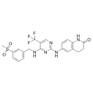 6-[(4-((3-(甲磺酰基)苄基)氨基)-5-三氟甲基嘧啶-2-基)氨基]-3,4-二氢-1H-喹啉-2-酮结构式