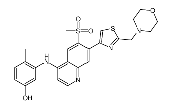 4-Methyl-3-({6-(methylsulfonyl)-7-[2-(4-morpholinylmethyl)-1,3-th iazol-4-yl]-4-quinolinyl}amino)phenol Structure
