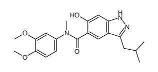5-[N-(3,4-dimethoxyphenyl)-N-methylaminocarbonyl]-3-isobutyl-6-hydroxy-1H-indazole结构式