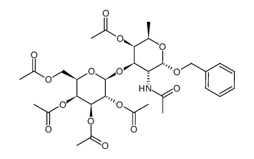 Benzyl-O-(2,3,4,6-tetra-O-acetyl-β-D-galactopyranosyl)-(1->3)-2-acetamido-4-O-acetyl-2,6-didesoxy-α-D-galactopyranosid结构式