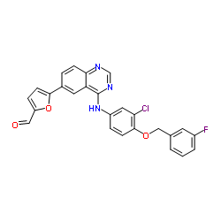 5-[4-[3-chloro-4-[(3-fluorophenyl)methoxy]anilino]quinazolin-6-yl]furan-2-carbaldehyde structure