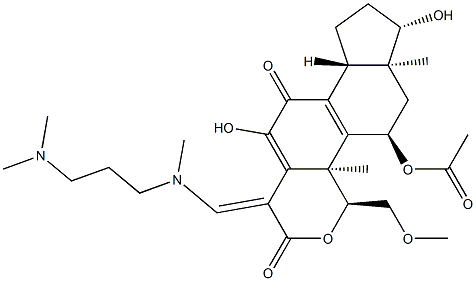 (1E,4S,4aR,5R,6aS,7S,9aR)-5-(acetyloxy)-1-[[[3-(dimethylamino)propyl]methylamino]methylene]-4a,5,6,6a,7,8,9,9a-octahydro-cyclopenta[5,6]naphtho[1,2-c]pyran-2,10(1H,4H)-dione结构式