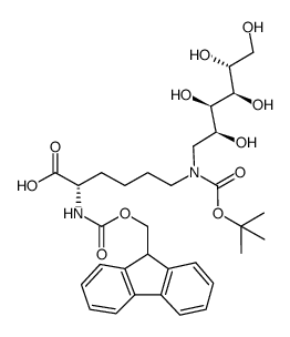 6-[tert-butoxycarbonyl-(2,3,4,5,6-pentahydroxy-hexyl)-amino]-2-(9H-fluoren-9-ylmethoxycarbonylamino)-hexanoic acid结构式