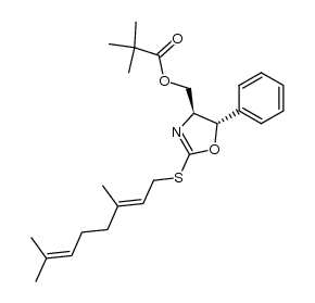 ((4S,5S)-2-(((E)-3,7-dimethylocta-2,6-dien-1-yl)thio)-5-phenyl-4,5-dihydrooxazol-4-yl)methyl pivalate结构式
