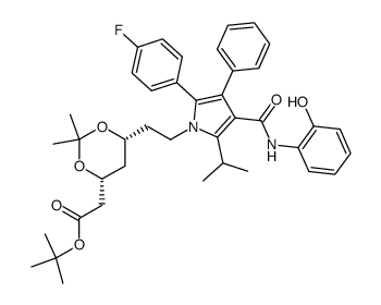 (6-{2-[2-(4-Fluoro-phenyl)-4-(2-hydroxy-phenylcarbamoyl)-5-isopropyl-3-phenyl-pyrrol-1-yl]-ethyl}-2,2-dimethyl-[1,3]-dioxane-4-yl)-acetic Acid, tert-Butyl Ester结构式