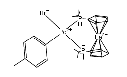(1,1'-bis(diisopropylphosphino)ferrocene)(p-tolyl)palladium(II) bromide Structure