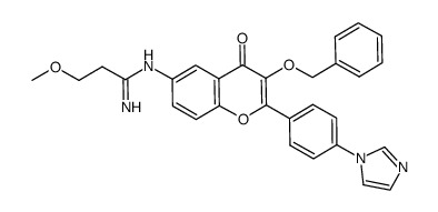 2-[(4-imidazol-1-yl)-phenyl]-3-benzyloxy-6-[(1-iminopropyl-3-methoxy)amino]-4H-1-benzopyran-4-one结构式