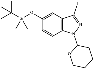 5-((叔丁基二甲基甲硅烷基)氧基)-3-碘-1-(四氢-2H-吡喃-2-基)-1H-吲唑结构式