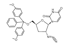 1-((2R,3R,5S)-3-azido-5-((bis(4-methoxyphenyl)(phenyl)methoxy)methyl)tetrahydrofuran-2-yl)pyrimidine-2,4(1H,3H)-dione Structure