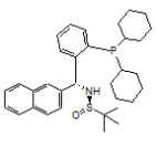 [S(R)]-N-[(R)-[2-(二环己基膦)苯基]-2-萘基甲基]-2-叔丁基亚磺酰胺结构式
