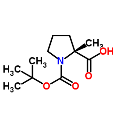1-叔丁氧羰基-(R)-2-甲基吡咯烷-2-羧酸结构式